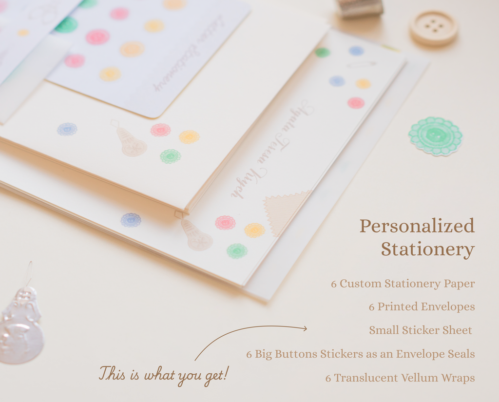 Custom Personalized Letter Writing Set | Embroidery & Button Art Stationery