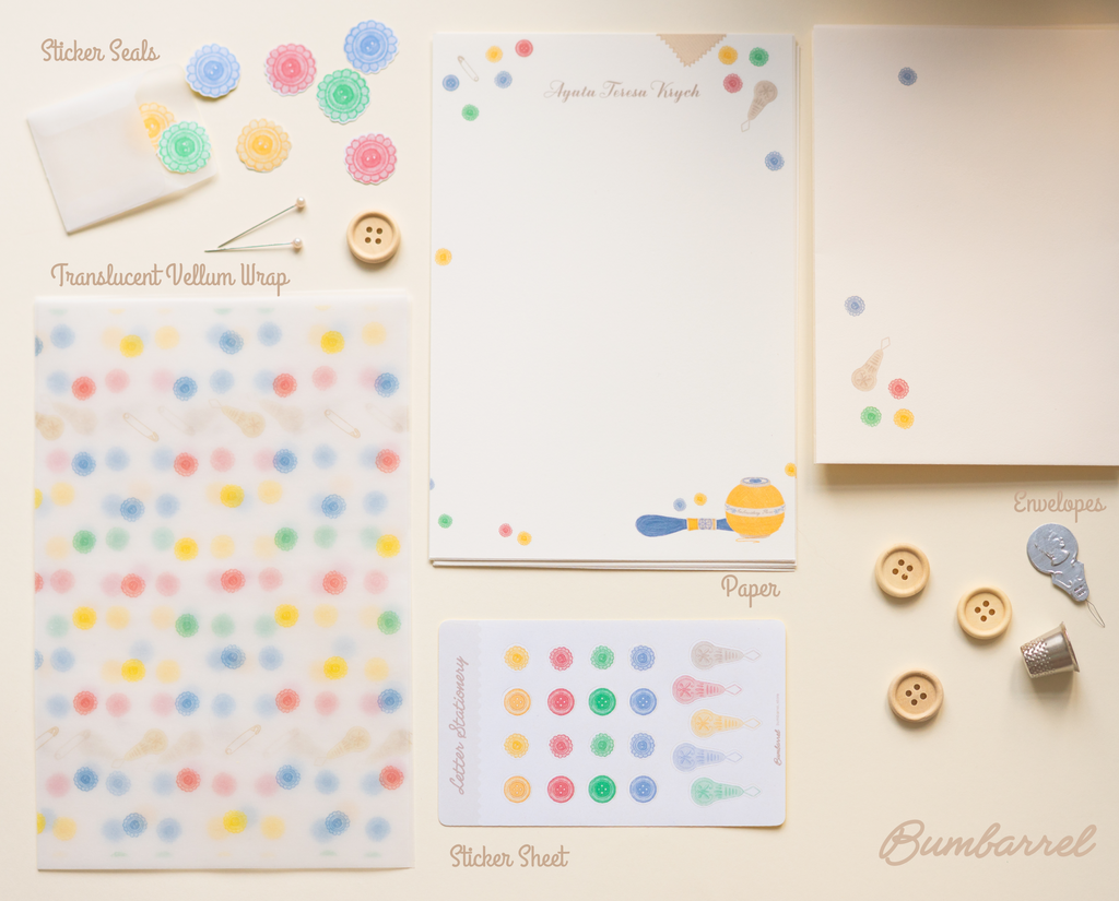 Custom Personalized Letter Writing Set | Embroidery & Button Art Stationery