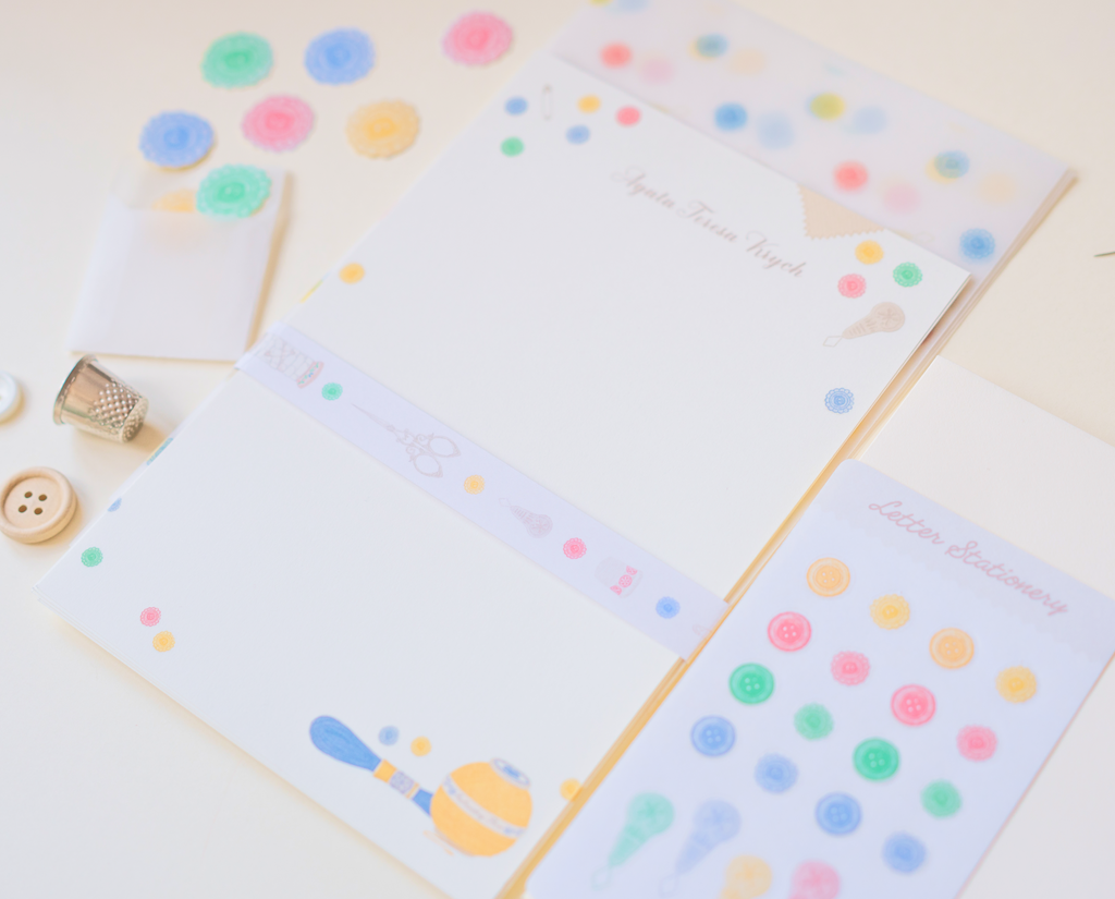 Custom Personalized Letter Writing Set | Embroidery & Button Art Stationery