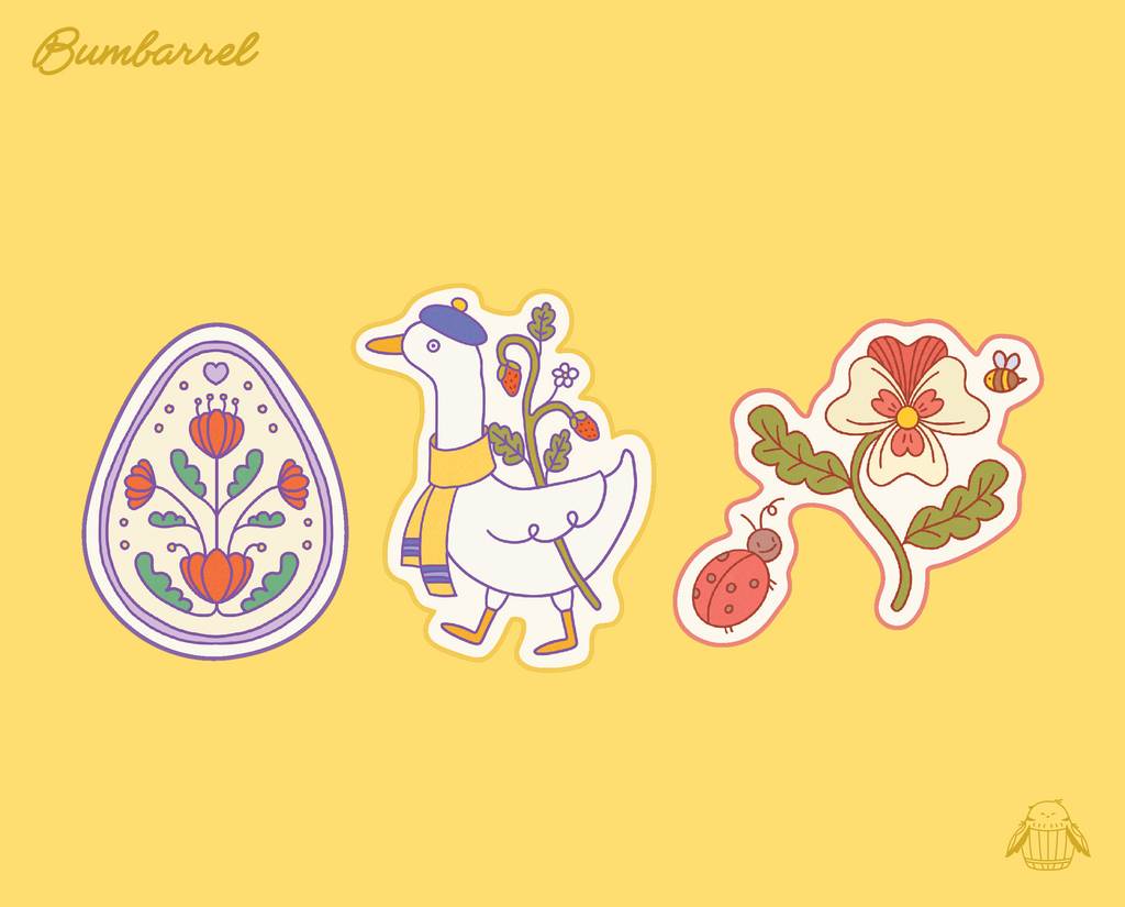 Big Spring Die-Cut Sticker Set | 3 Large Hand-Painted Decals in Gift Packaging