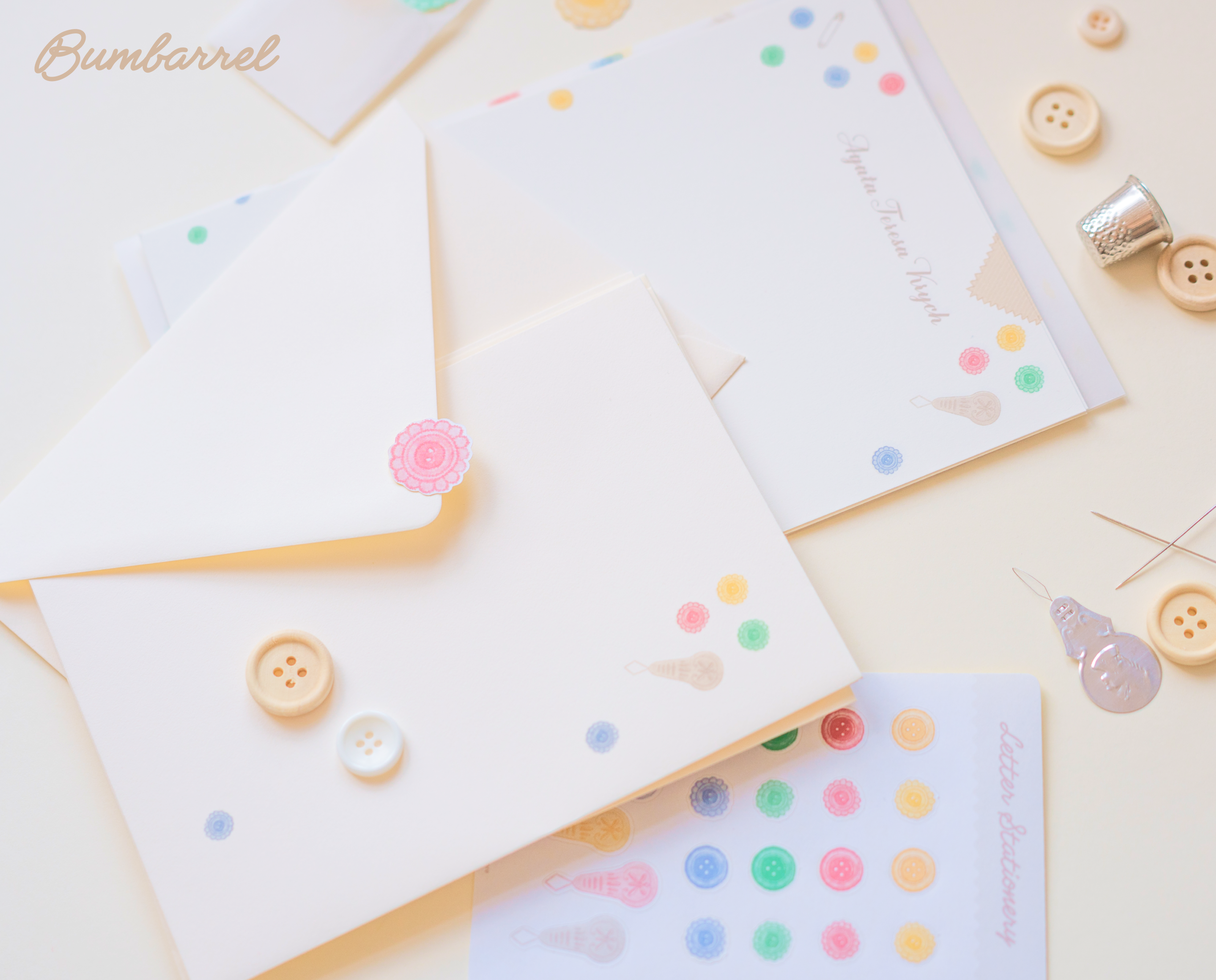 Custom Personalized Letter Writing Set | Embroidery & Button Art Stationery