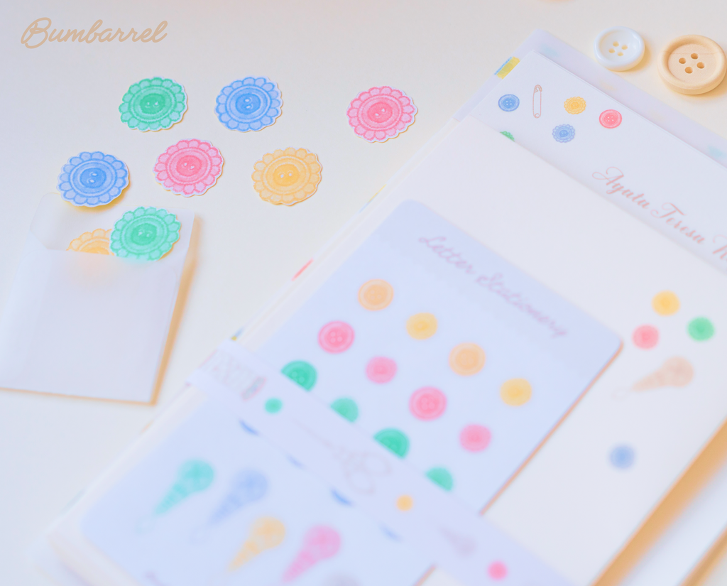 Custom Personalized Letter Writing Set | Embroidery & Button Art Stationery