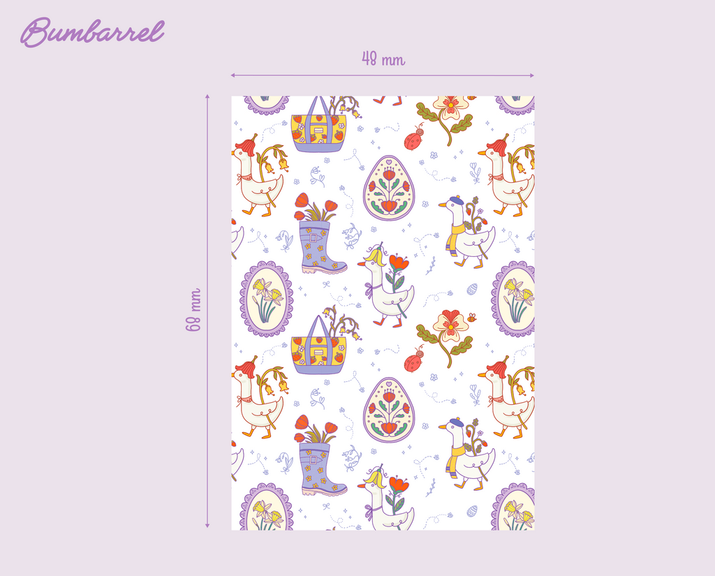 Spring Folk Art Greeting Card | Hand-Painted Goose, Egg, Floral Boot Print