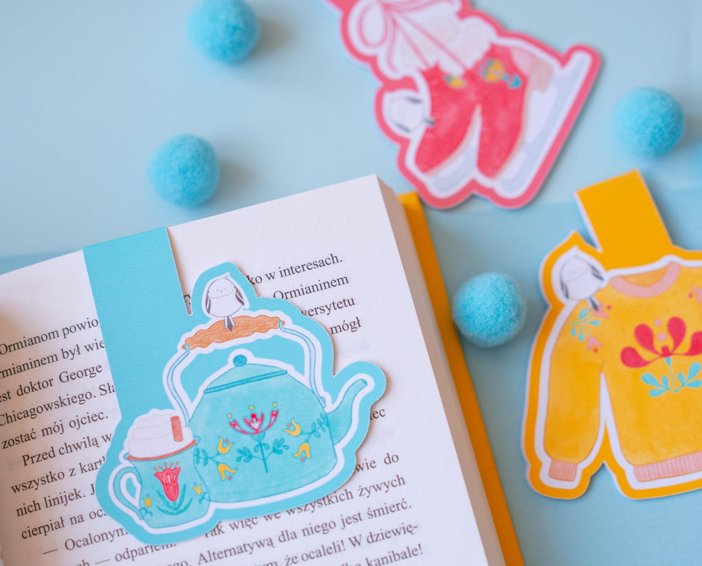 Hand-Painted Bookmarks Trio | Sweater, Skates, Teapot Designs