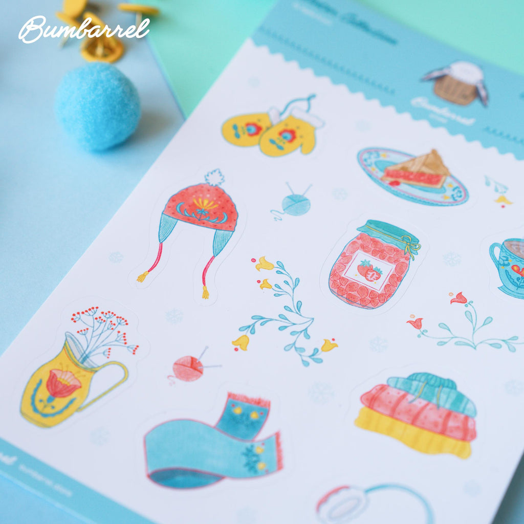 The Hand-drawn stickers sheets for hygge journaling