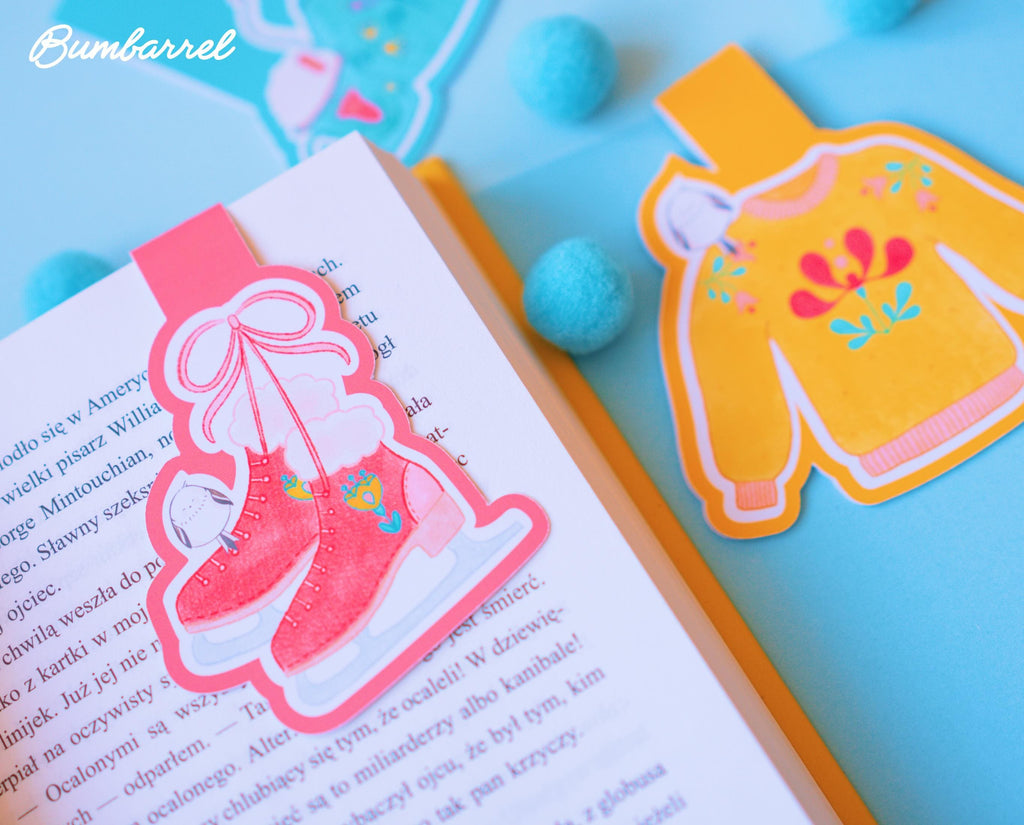 Folk Flower Ice Skates Hand-Painted Bookmark