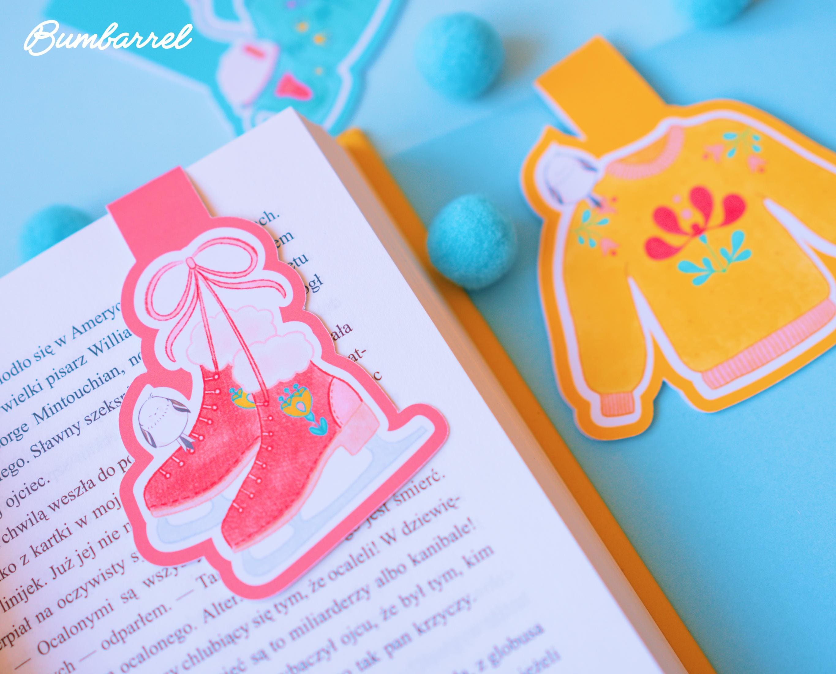 Folk Flower Ice Skates Hand-Painted Bookmark