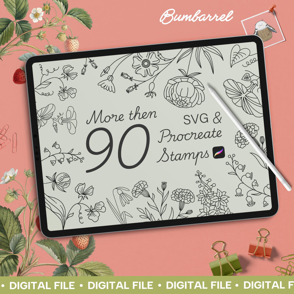Birth Flower SVG and Procreate Stamps: Hand-drawn Floral Silhouettes